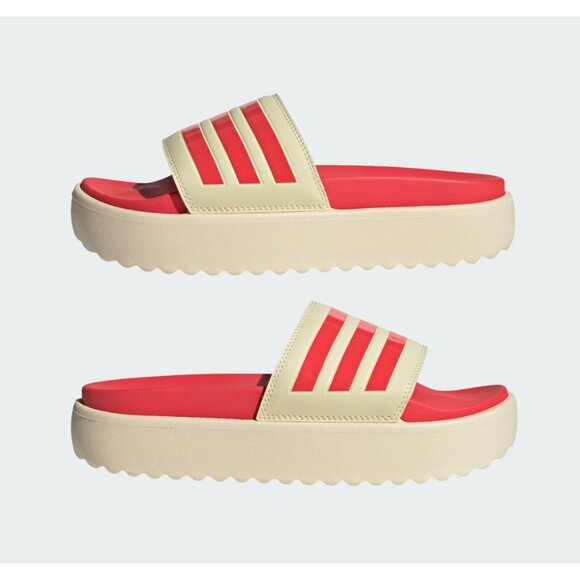 New! Size: 8 Women Adidas Adilette Platform Slides Vanilla Semi Lucid Red JP5676 - Picture 12 of 16